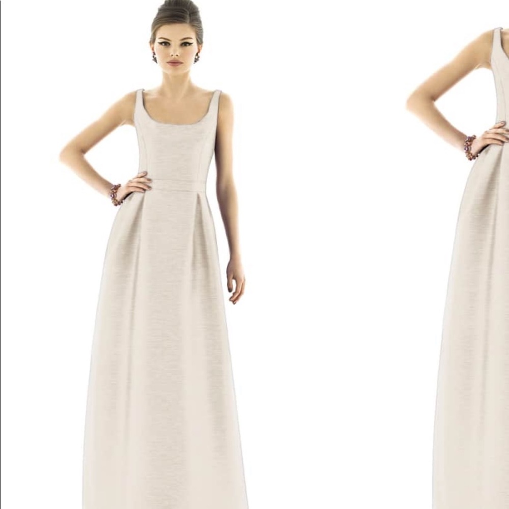 Alfred Sung Scoop Neck Dupioni Full Length Dress.